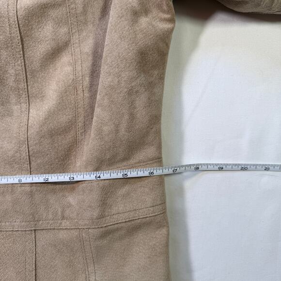 Apostrophe Genuine Suede Tan Leather Jacket Size 12 Classic Button Front Coat - Picture 5 of 8